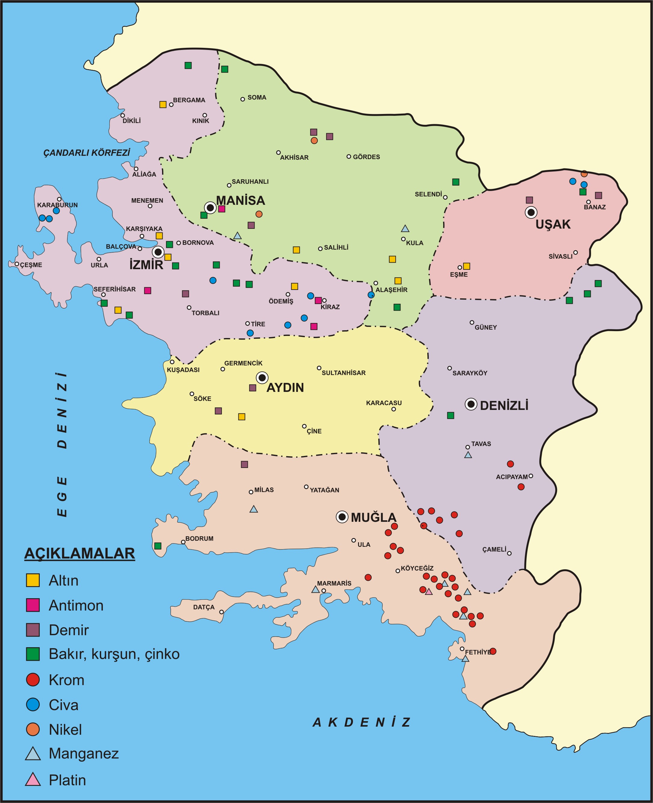 Ege Bölgesi Haritası - İller Haritası - Yerbilgisi