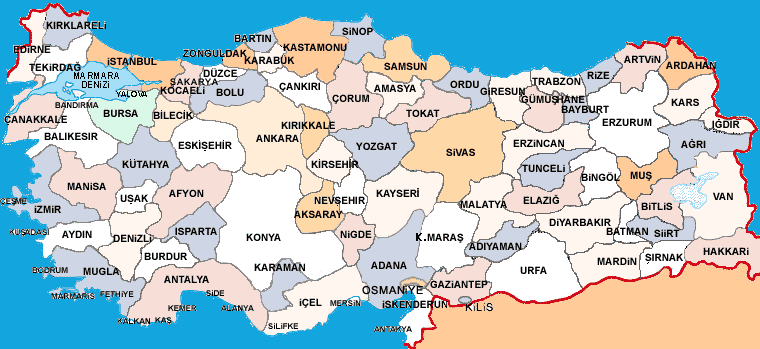 Türkiye fiziki Haritası